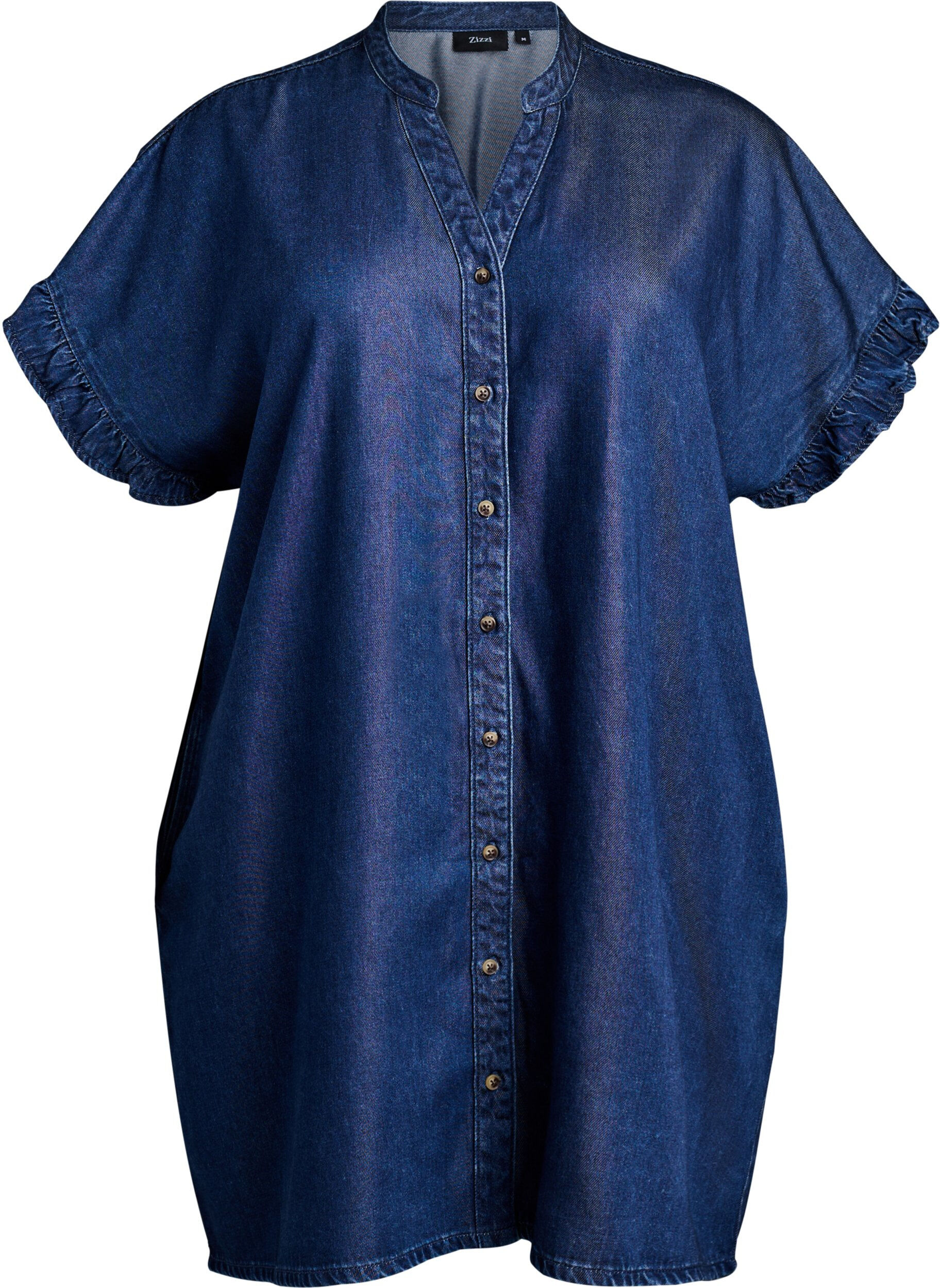 ZizziKl&auml;nning i denimlook med knappar och volang&auml;rmar, Bl&aring;, Packshot image number 0