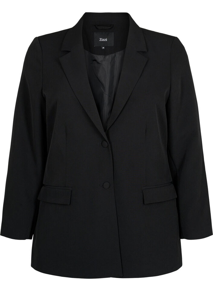 Klassisk blazer med knapp, Black, Packshot image number 0