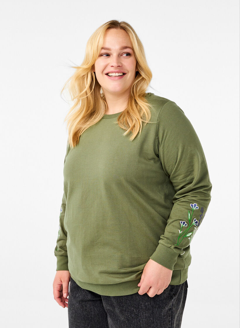 Sweatshirt med broderade blommor, D. L. Green W. emb., Model image number 0