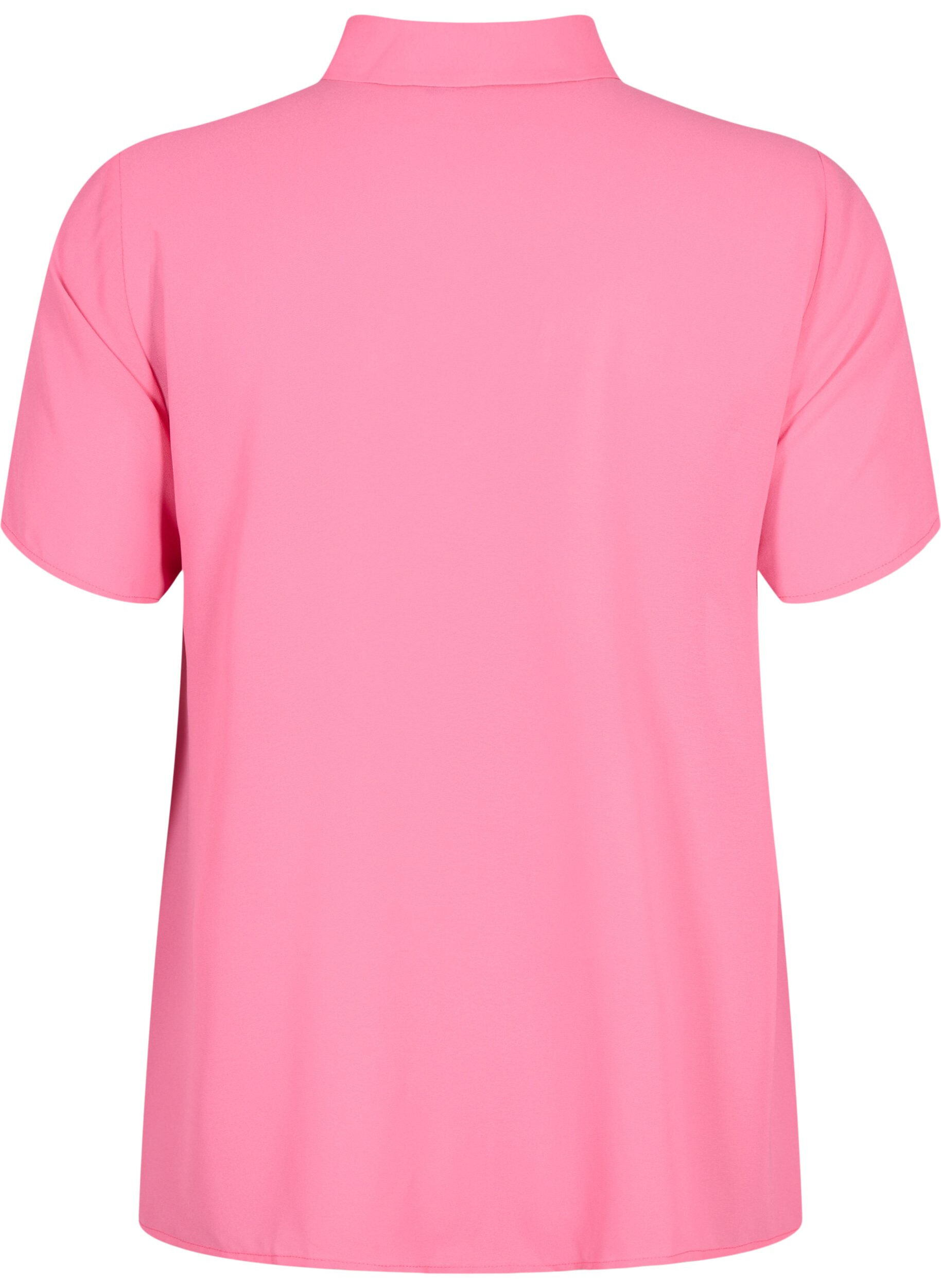 Zizzi Kort&auml;rmad skjortblus med volanger, Pink Power, Packshot image number 1