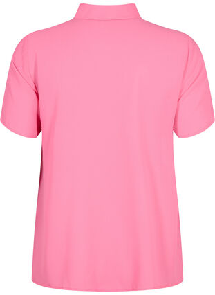 Kortärmad skjortblus med volanger, Pink Power, Packshot image number 1