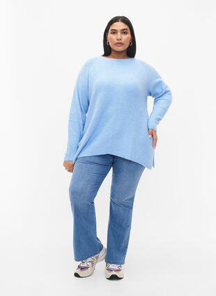Melerad tröja med slits i sidan, Blue Bell/White Mel., Model image number 2