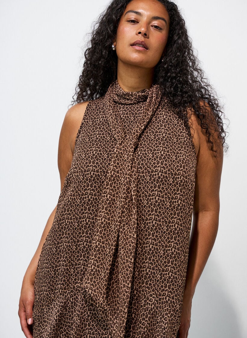 Midikl&auml;nning i chiffon med leopardm&ouml;nster och knytsk&auml;rp, Brun, Model image number 2
