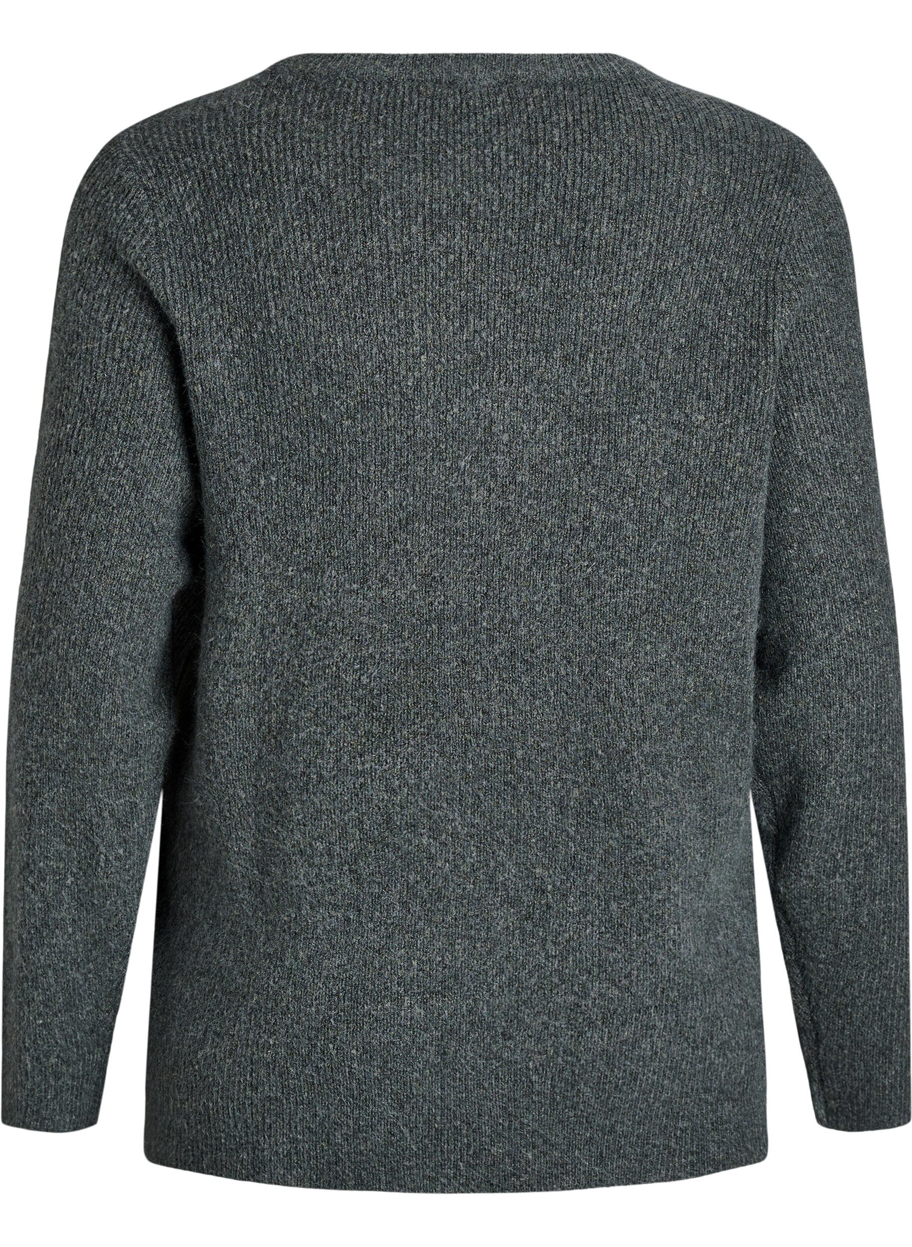 Zizzi Melerad stickad blus med rund hals, Gr&ouml;n, Packshot image number 1