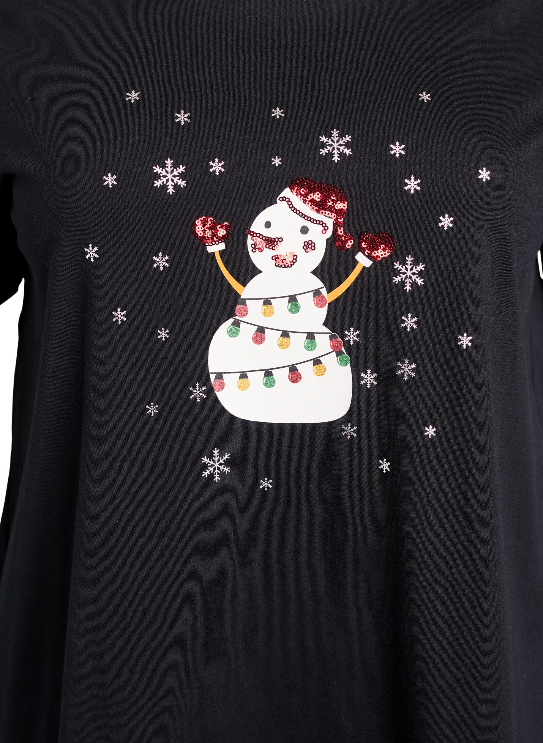 Zizzi Jul-t-shirt i ekologisk bomull, Svart, Packshot image number 2