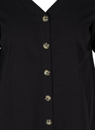Kortärmad bomullsklänning med knappar, Black, Packshot image number 2