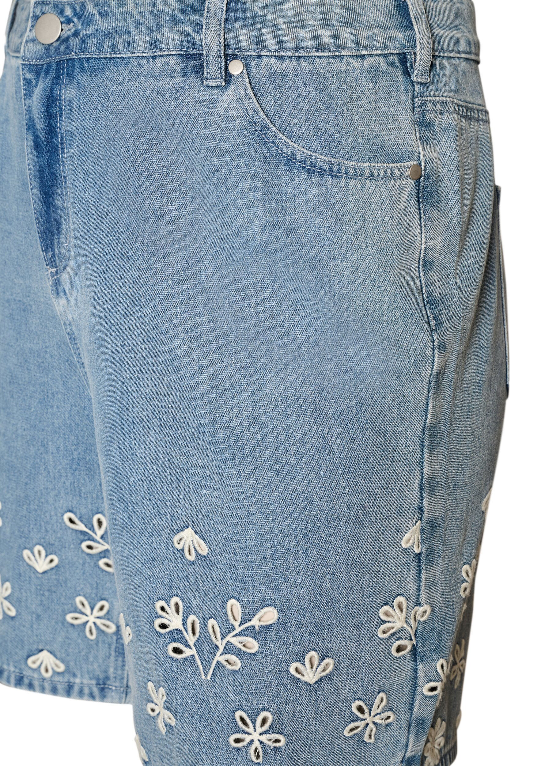 Zizzi Jeansshorts med broderie anglaise och h&ouml;g midja, Bl&aring;, Packshot image number 2