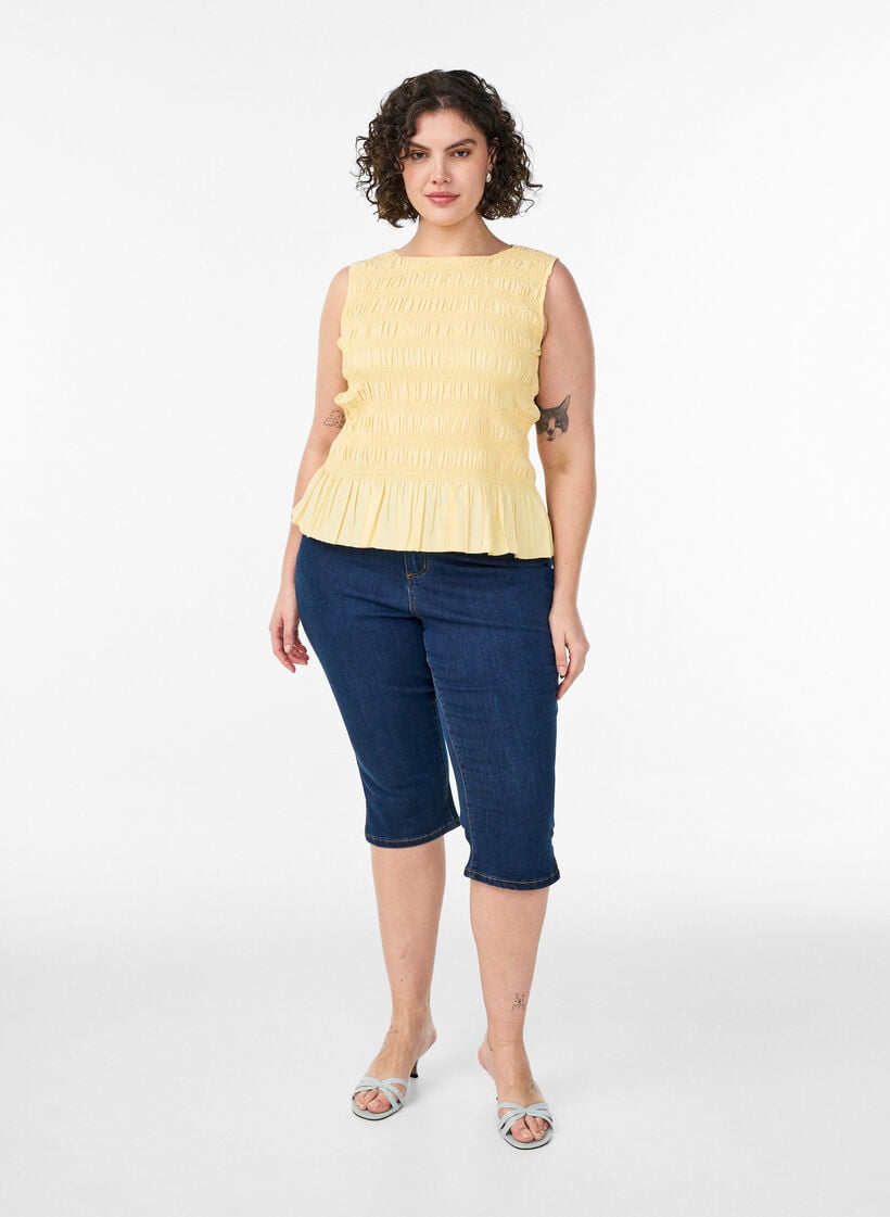 Smocktopp med b&aring;tringning och peplum, Gul, Model image number 1