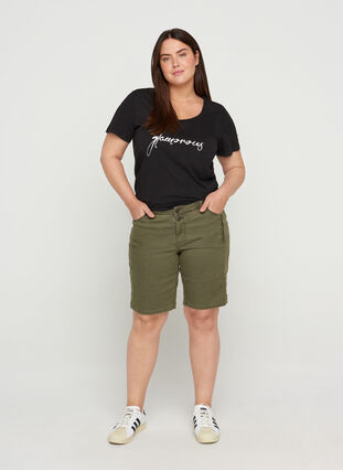 A-linjeformad t-shirt i bomull, Black GLAMOROUS, Model image number 2