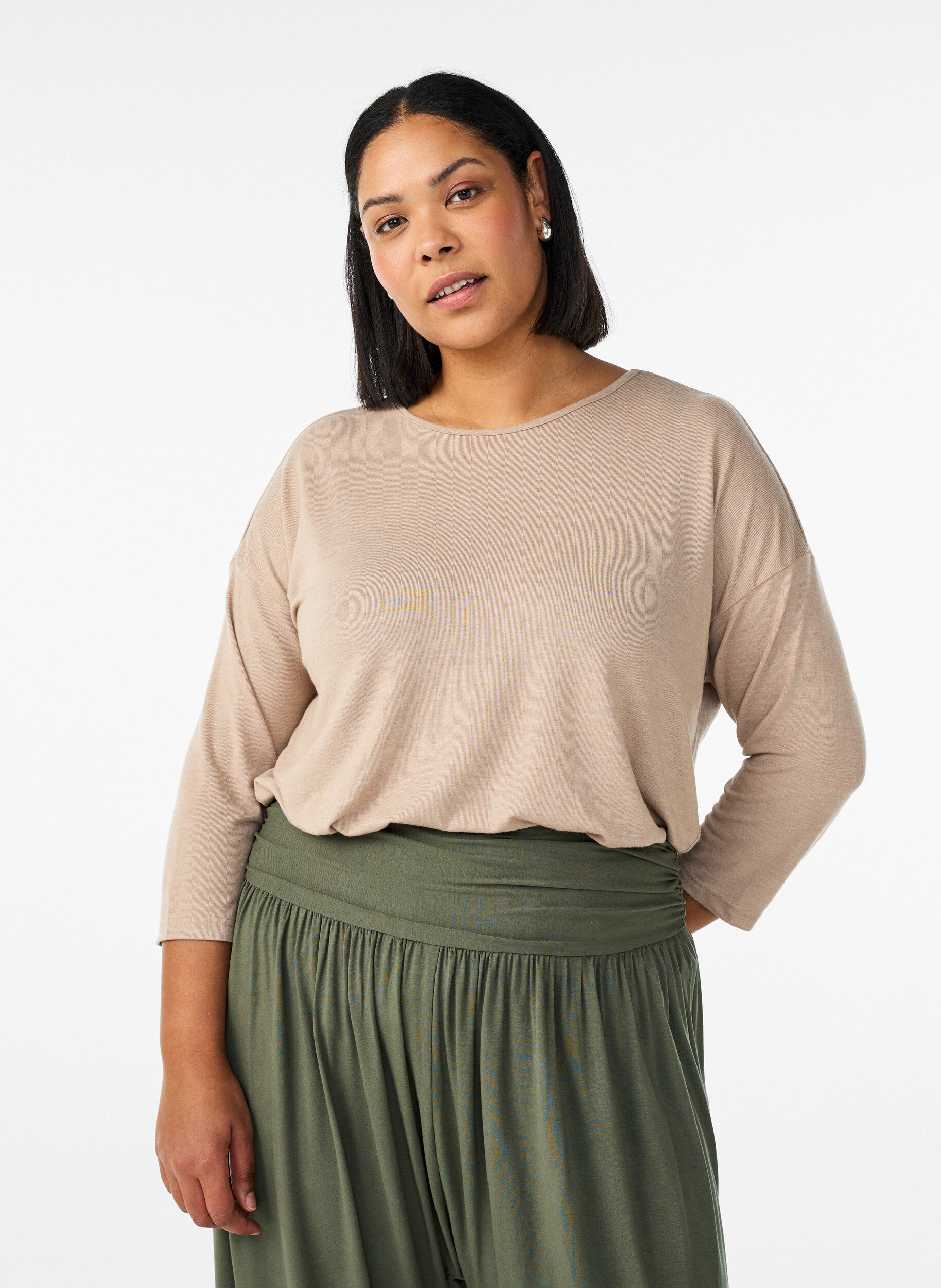 Jerseyblus med 3/4-&auml;rm, Beige, Model