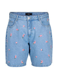 Jeansshorts med broderade blommor, Bl&aring;