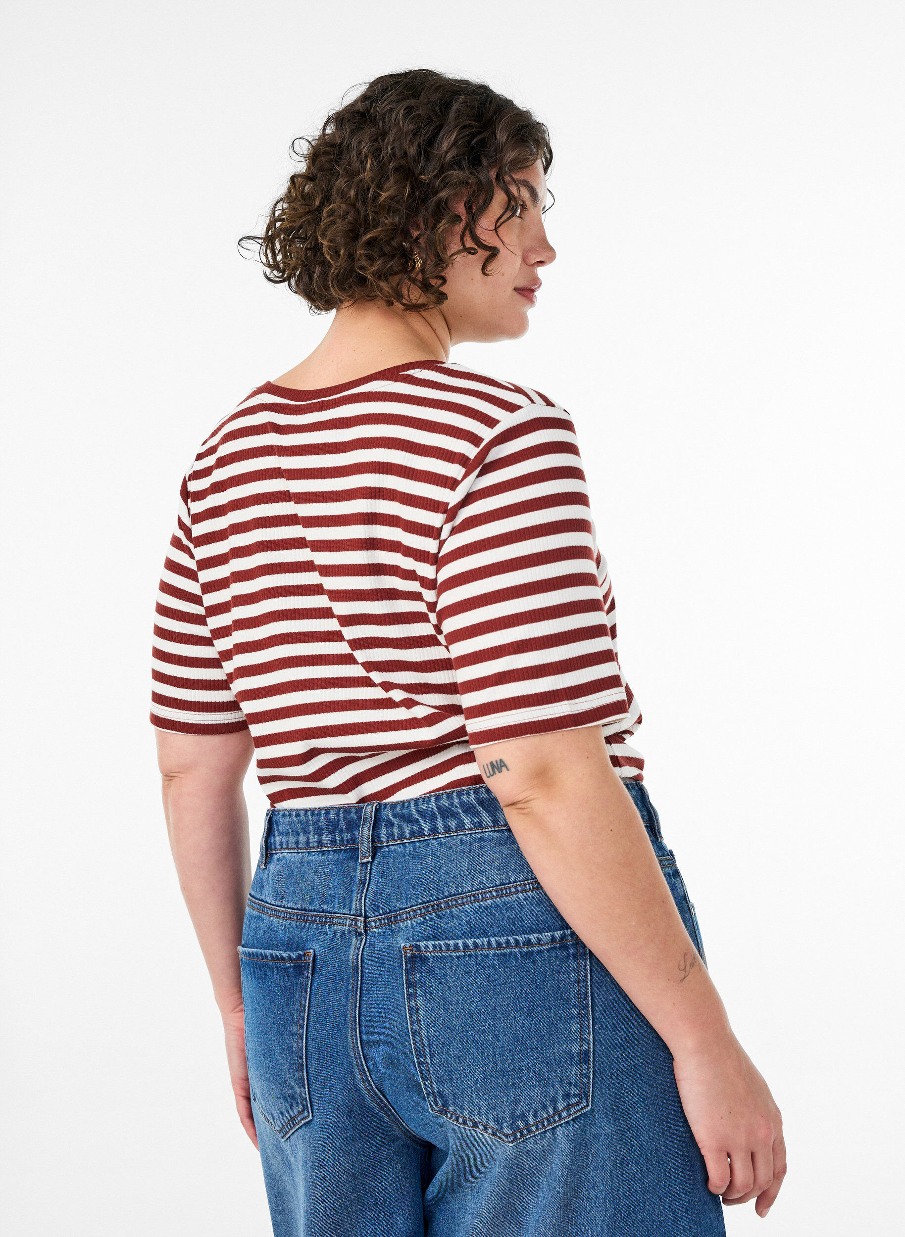 ZizziRandig t-shirt med ribbad struktur, R&ouml;d, Model image number 2
