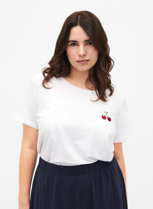 T-shirt i bomull med broderade körsbär, B.White CherryEMB., Model image number 0
