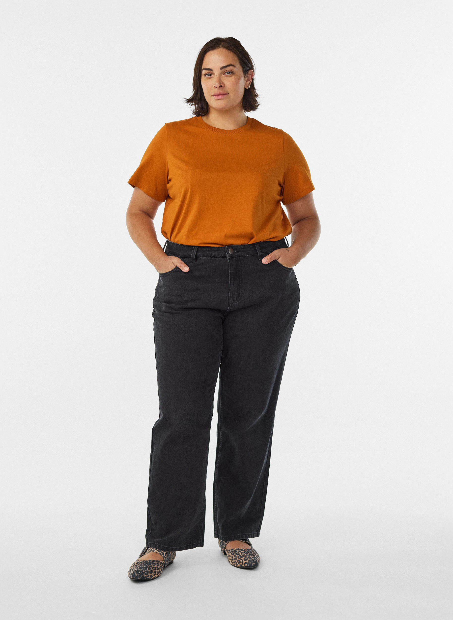 ZizziEnkel t-shirt i bomull med rund halsringning, Orange, Model image number 1