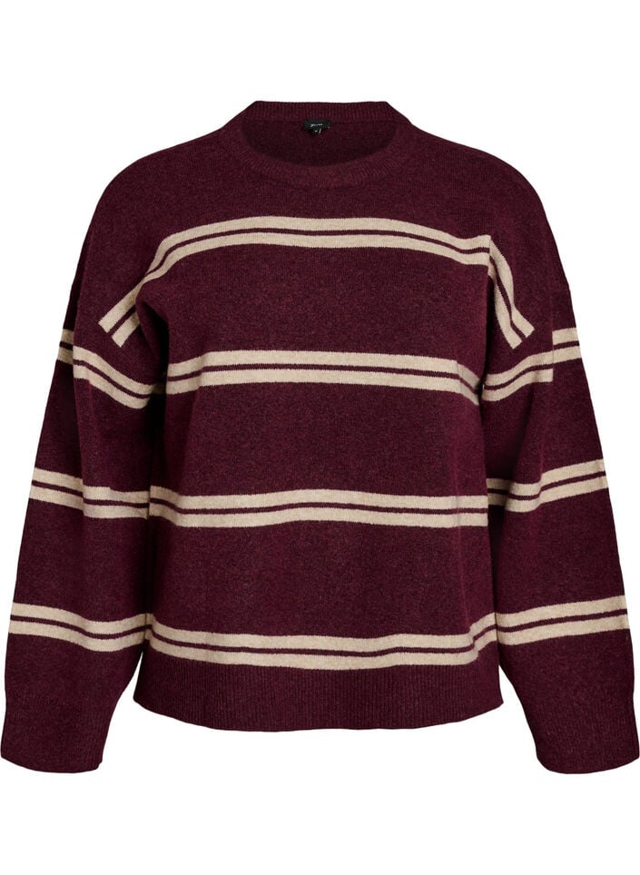 Stickad blus med dubbla kontrastr&auml;nder, R&ouml;d, Packshot image number 0