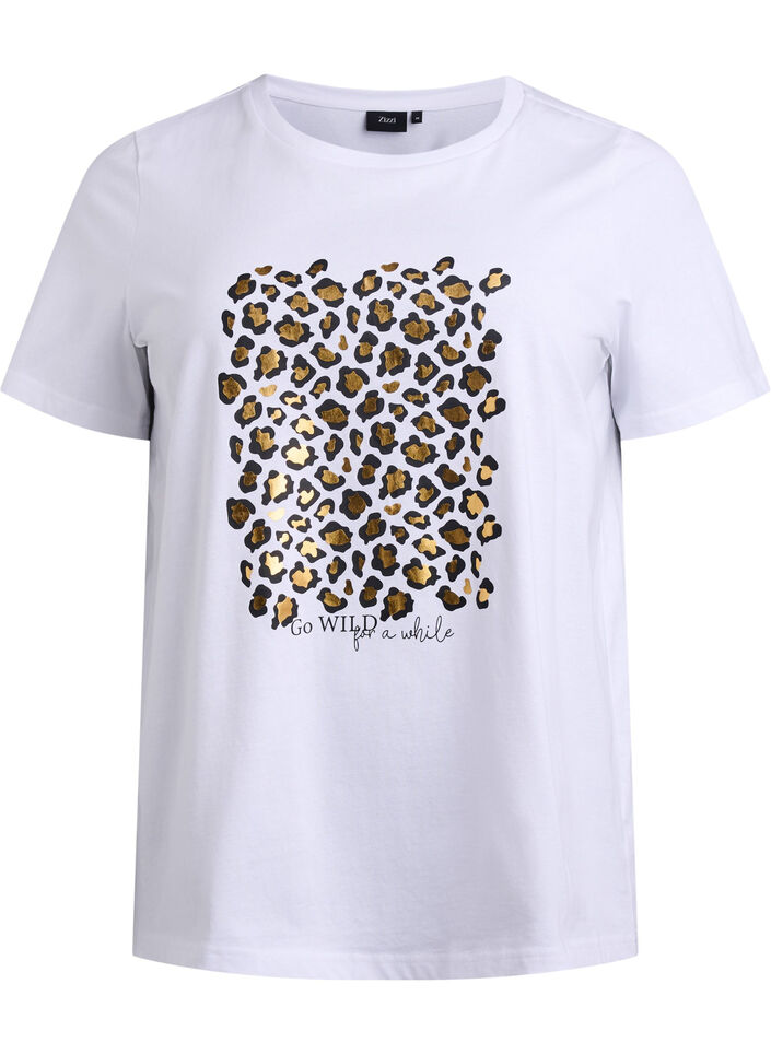 T-shirt med leopardmönster, Bright White w. Leo, Packshot image number 0