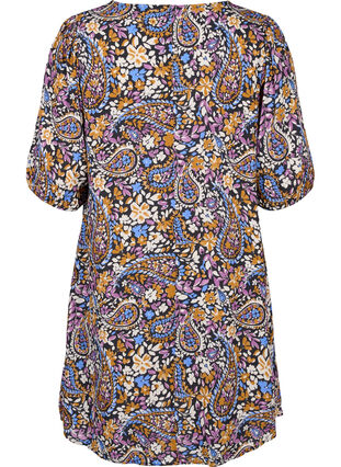 Kortärmad viskosklänning med paisleymönster, Black G. Sky Paisley, Packshot image number 1