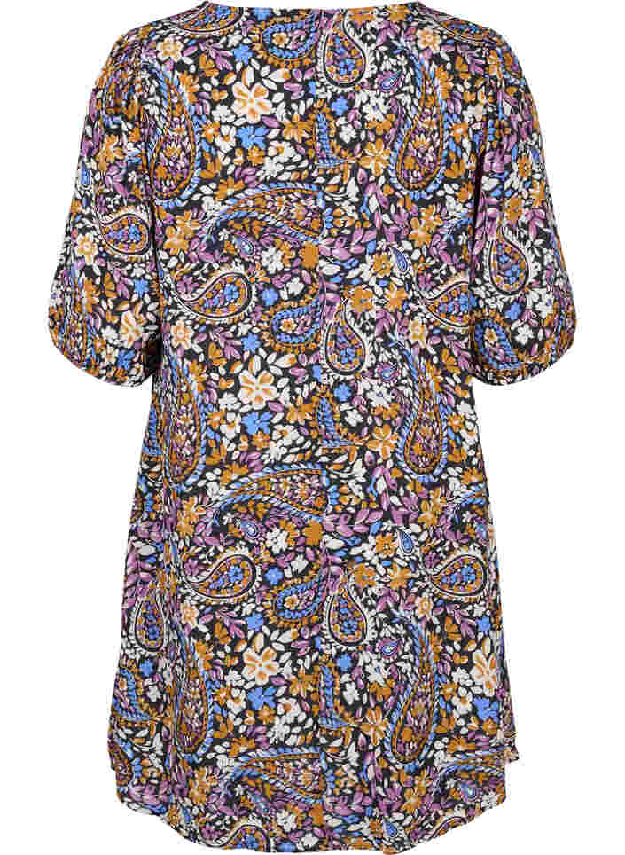 Kortärmad viskosklänning med paisleymönster, Black G. Sky Paisley, Packshot image number 1