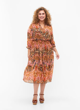 Klänning i tryck med smock och 3/4-ärmar, Colorful Ethnic, Model image number 2