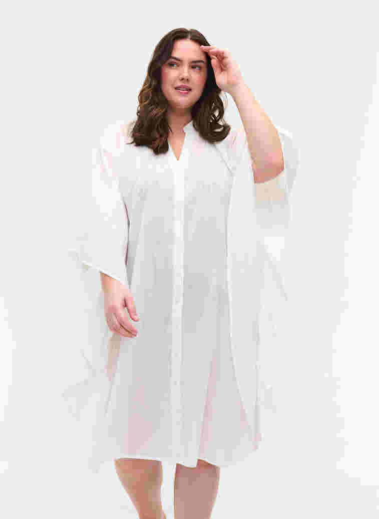 Strandklänning av bomull med knappar, Bright White, Model
