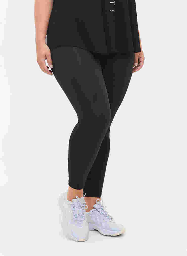 Ankellånga leggings med blixtlås, Black, Model image number 2