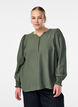 Viskosblus med smock och rynkade detaljer, Gr&ouml;n, Model image number 0