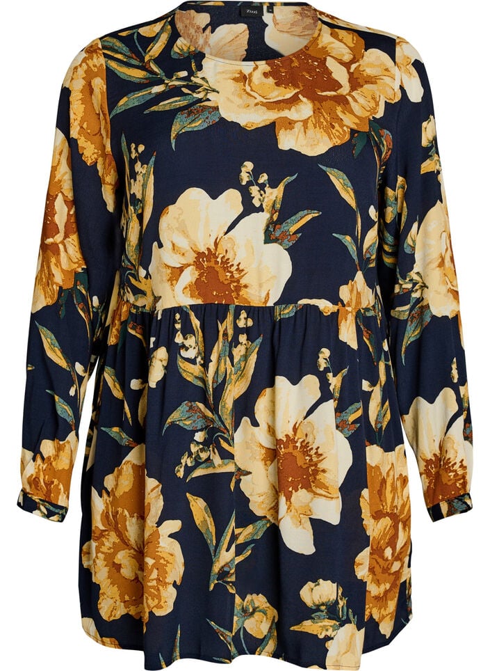 L&aring;ng&auml;rmad tunika med sk&auml;rning, Bl&aring;, Packshot image number 0