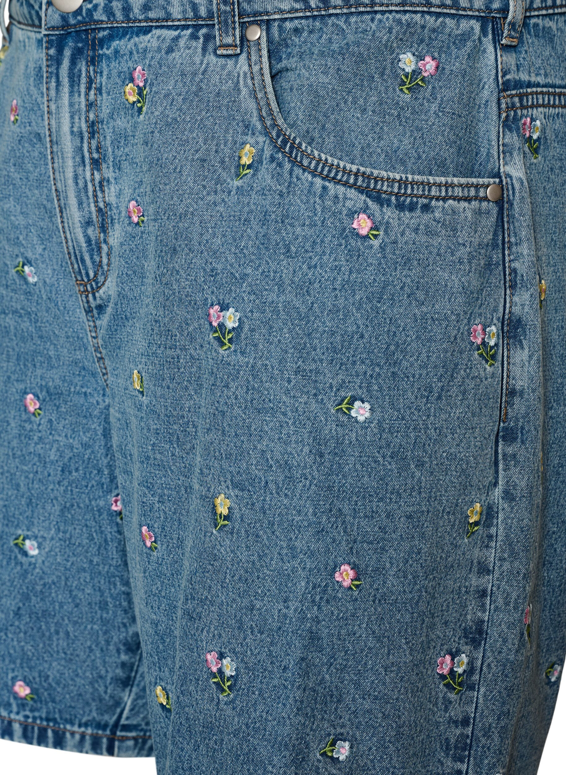 Zizzi Jeansshorts med broderade blommor, Bl&aring;, Packshot image number 2