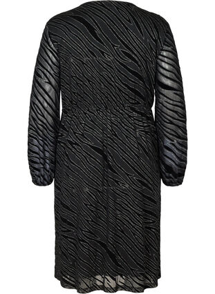 Mönstrad klänning med glitter och v-ringning, Black w Glitter, Packshot image number 1
