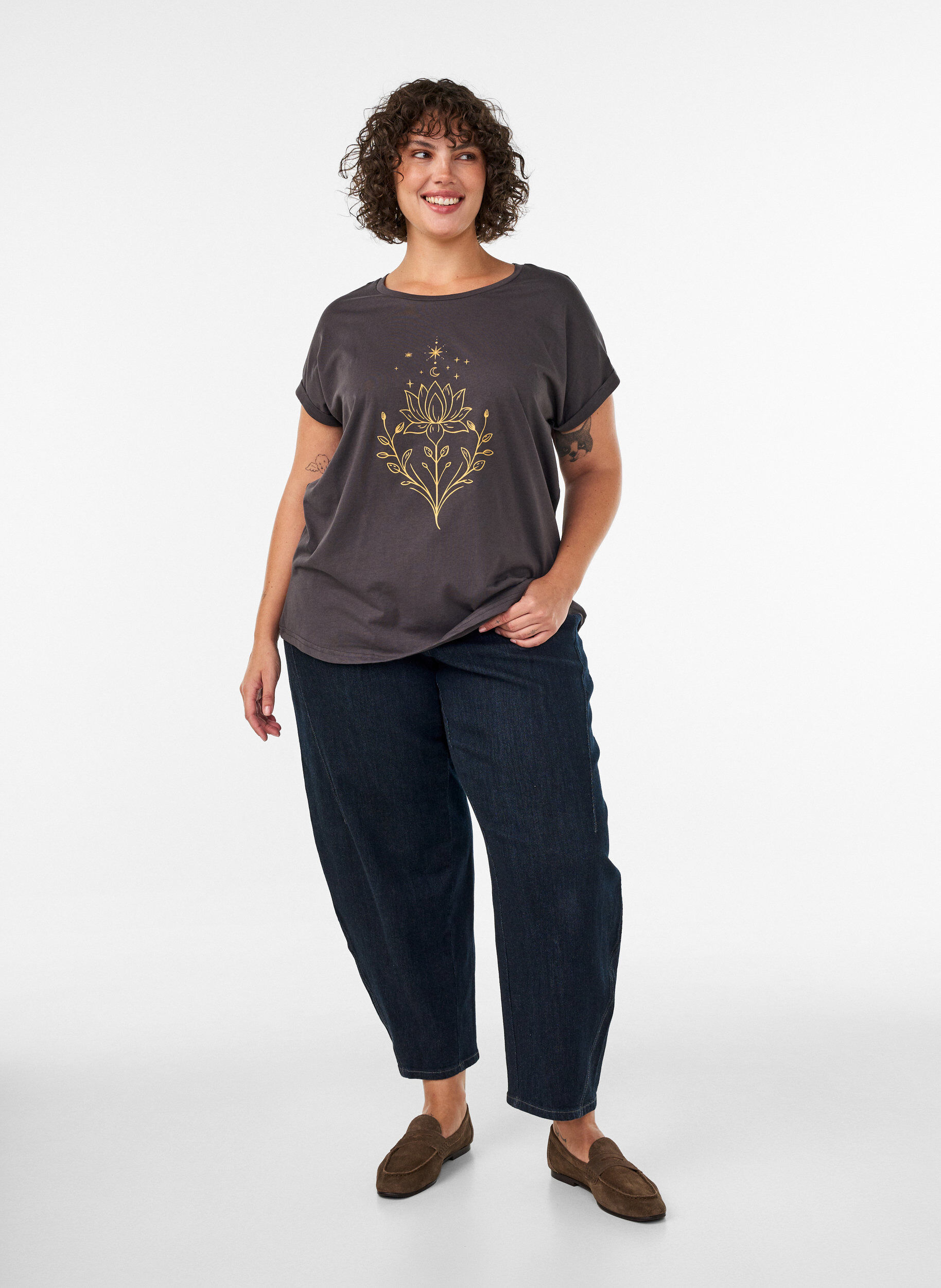ZizziT-shirt med dekorativt tryck framtill, Gr&aring;, Model image number 1