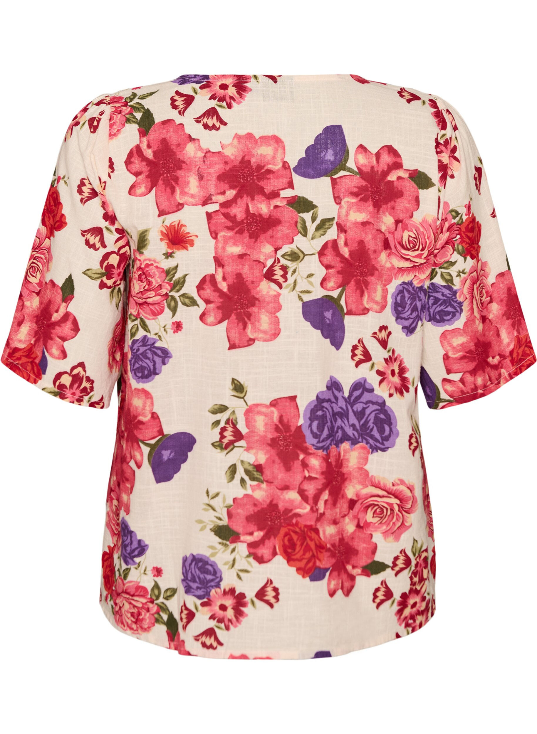 ZizziKort&auml;rmad skjorta i bomull med v-ringning, R&ouml;d, Packshot image number 1