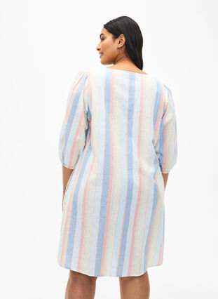 Kort klänning i bomullsblandning med linne, Multi Color Stripe, Model image number 1