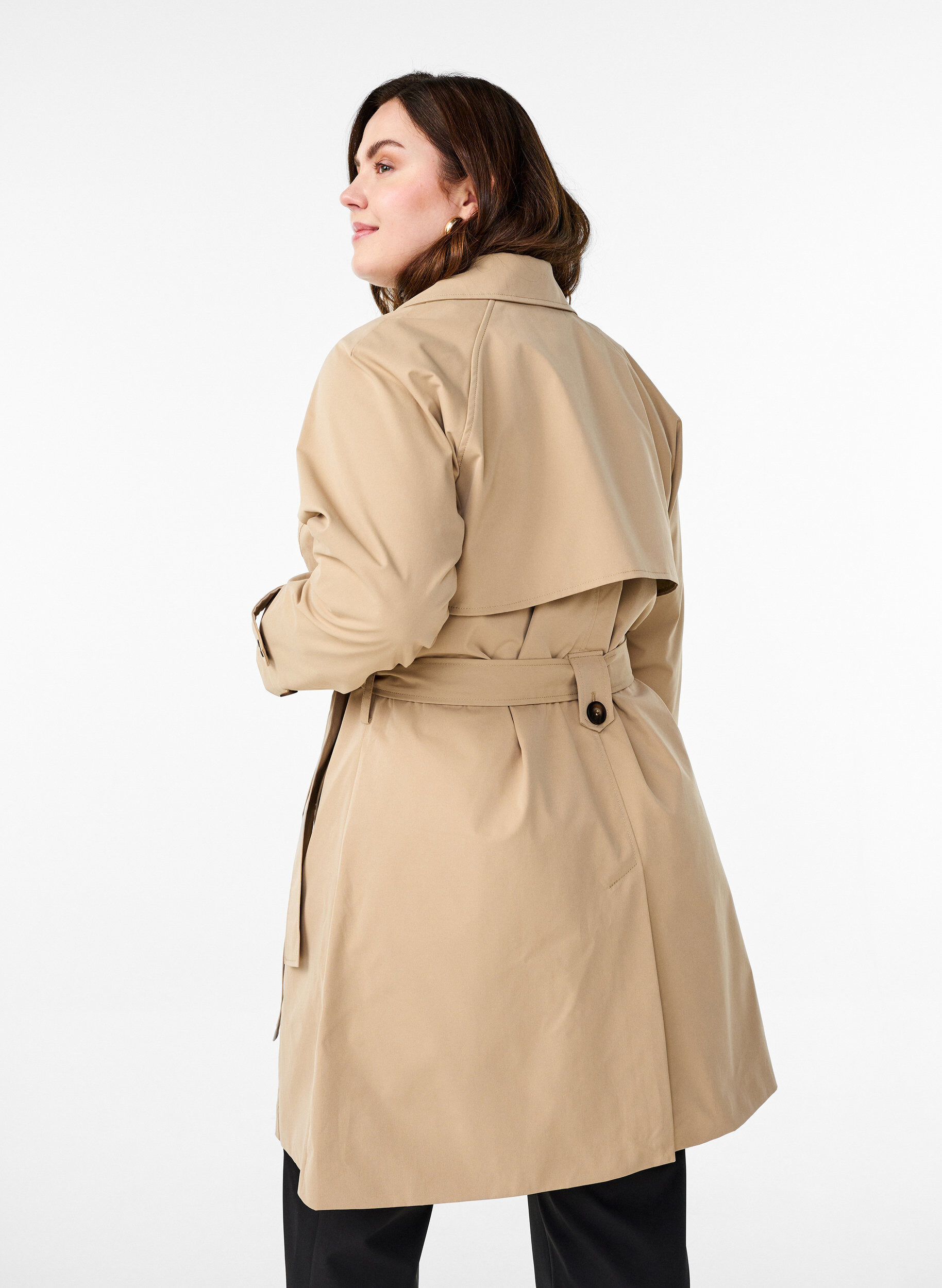 Zizzi Halvl&aring;ng trenchcoat med sk&auml;rp, Incense, Model image number 1