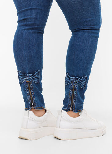 Super slim Amy jeans med rosett och dragkedja, Dark blue, Model image number 0