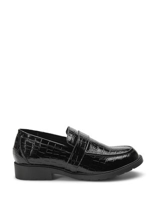 Croco-loafers i läder med bred passform, Black, Packshot image number 0