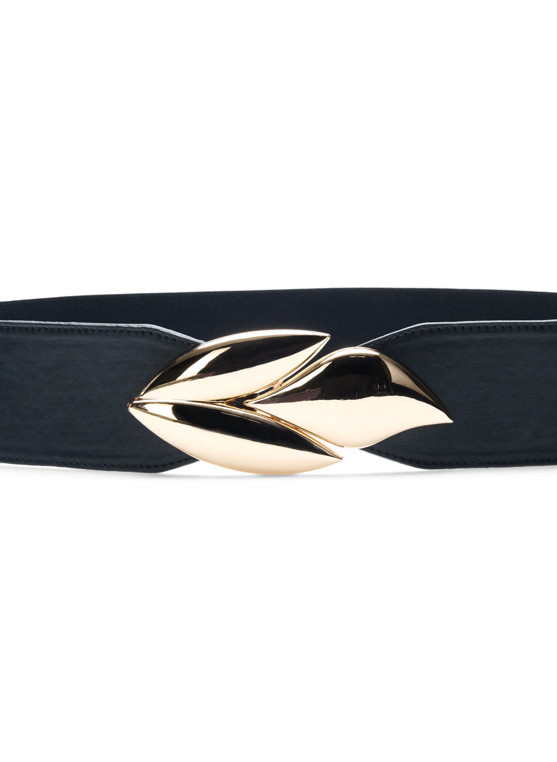 Zizzi Elastiskt midjeb&auml;lte med guldf&auml;rgat sp&auml;nne, Black w. Gold Buckle, Packshot image number 1