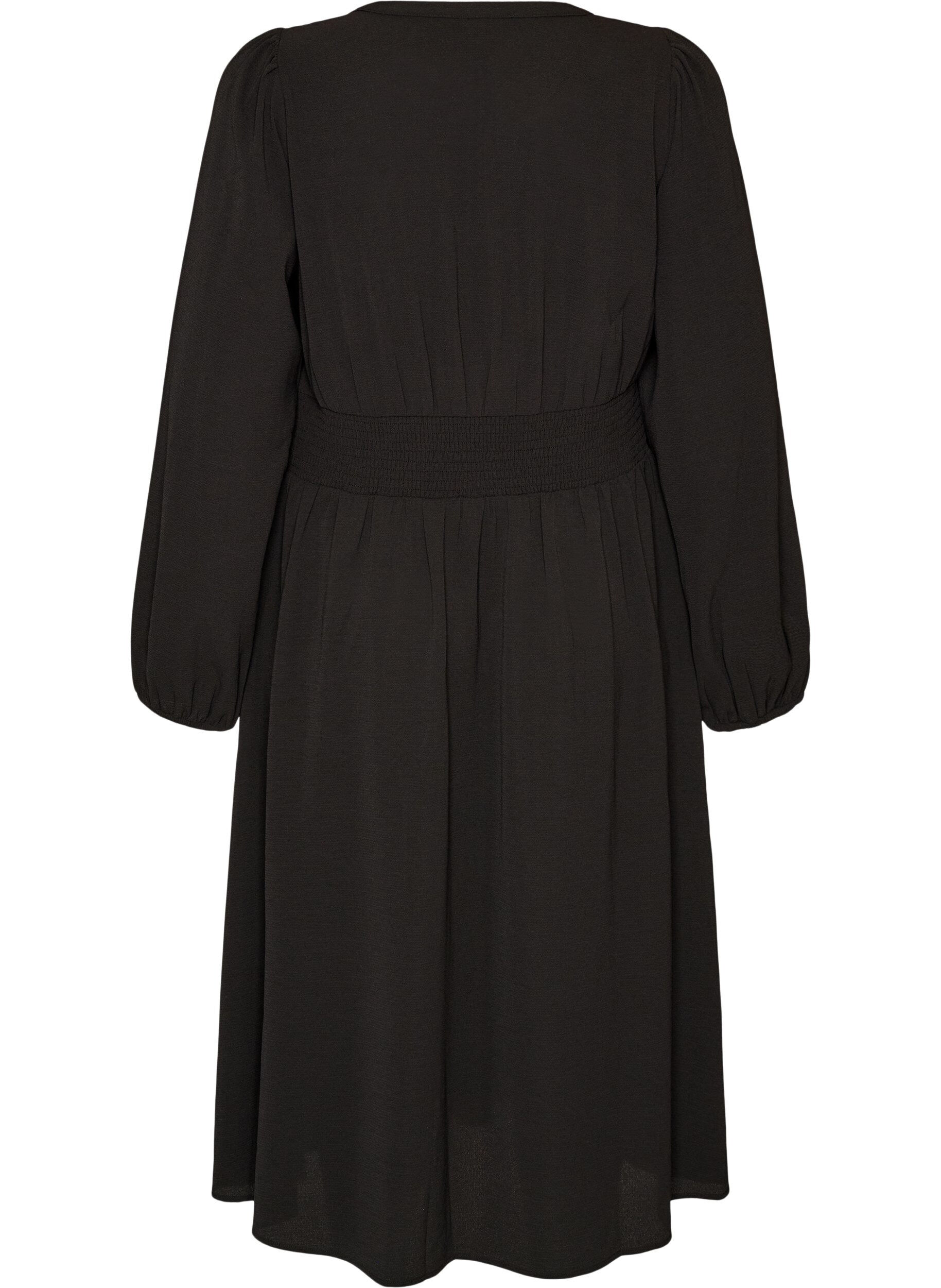 ZizziMidikl&auml;nning med smock och dekorativa knappar, Svart, Packshot image number 1