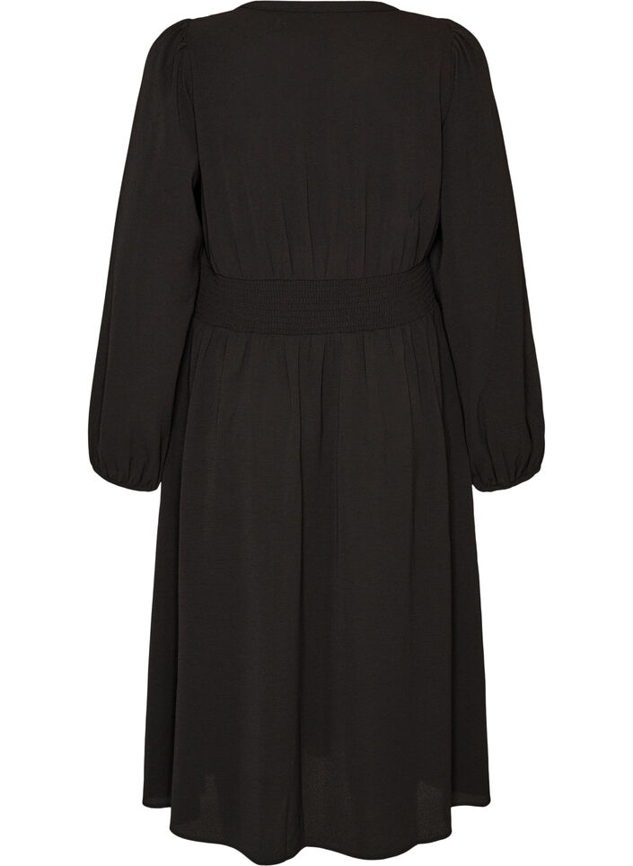 Midikl&auml;nning med smock och dekorativa knappar, Svart, Packshot image number 1