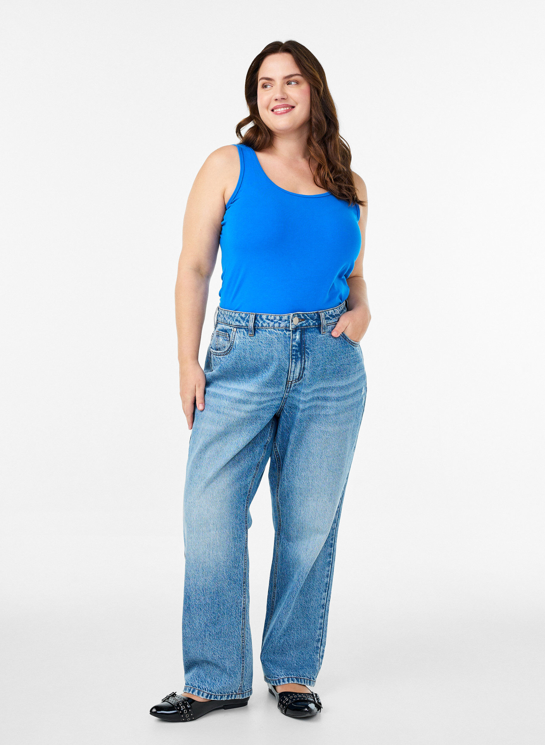 ZizziSolid f&auml;rg bas topp i bomull, Bl&aring;, Model image number 1