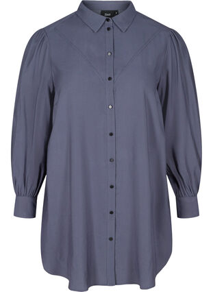 Lång enfärgad skjorta i viskosblandning, Odysses Gray, Packshot image number 0