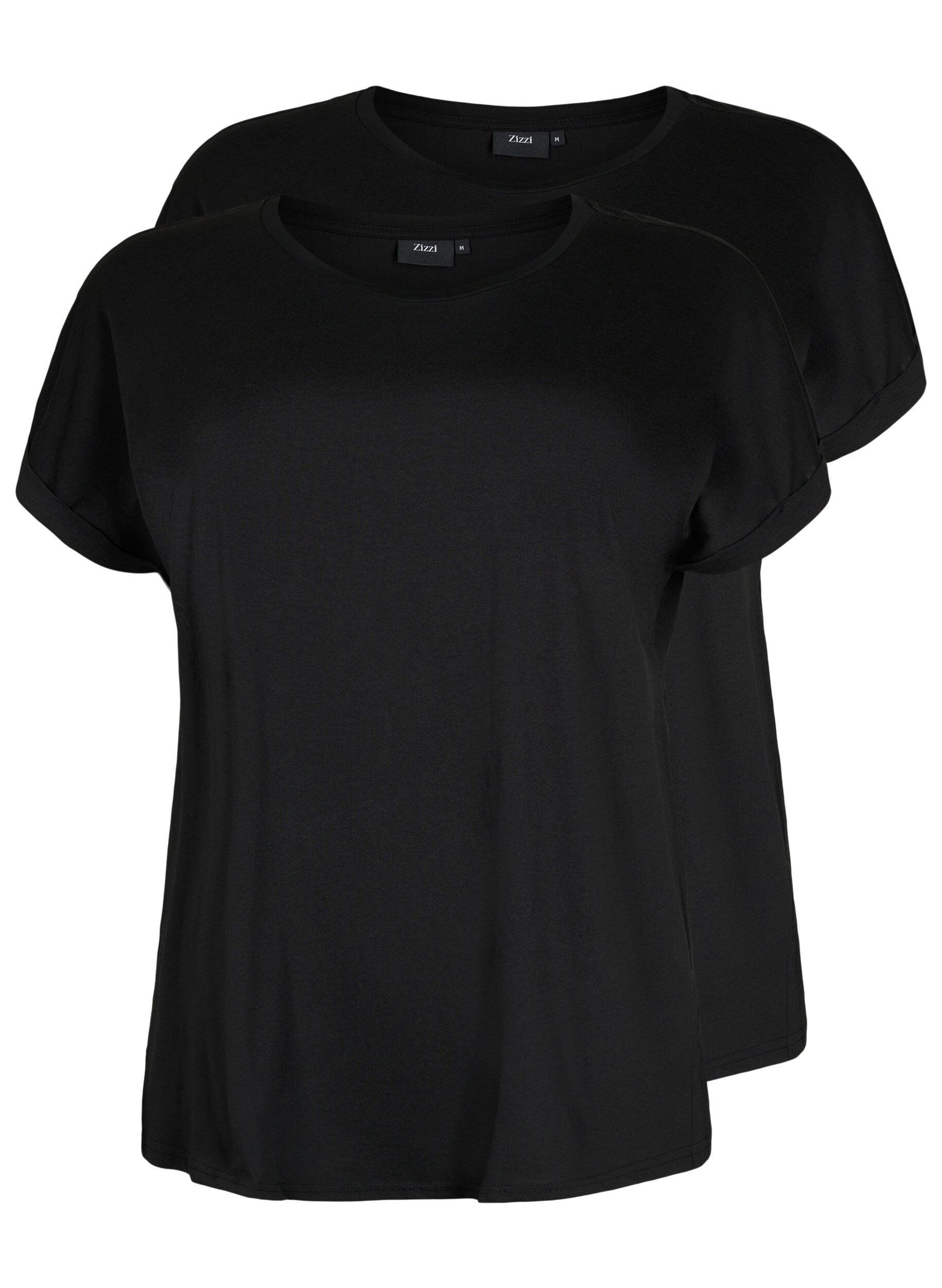 Zizzi2-pack kort&auml;rmade t-shirtar, Svart, Packshot image number 0
