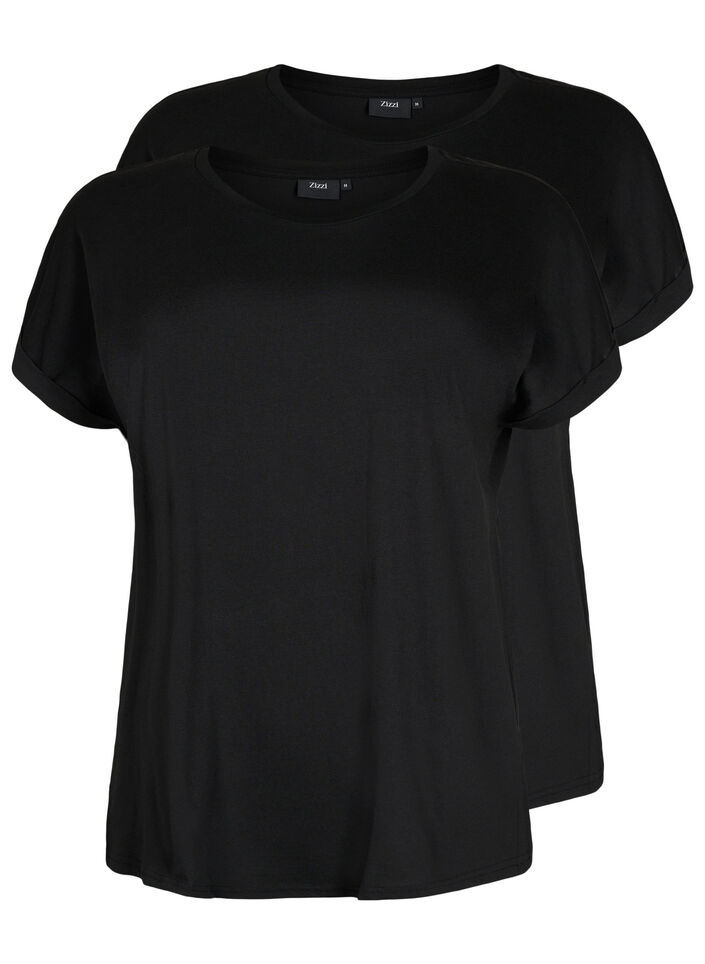 2-pack kort&auml;rmade t-shirtar, Svart, Packshot image number 0