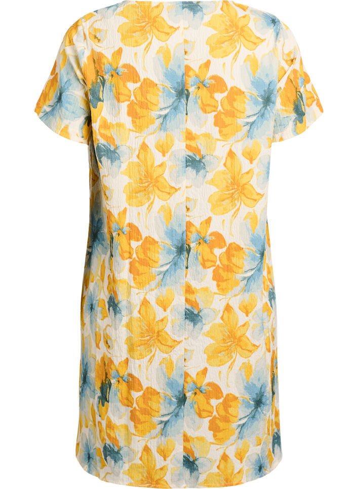 Kort kl&auml;nning med krinklad textur och korta &auml;rmar, Gul, Packshot image number 1