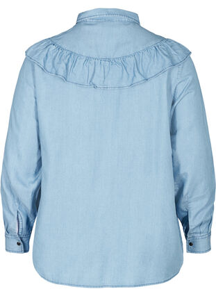 Jeansskjorta i lyocell med volanger, Light blue denim ASS, Packshot image number 1