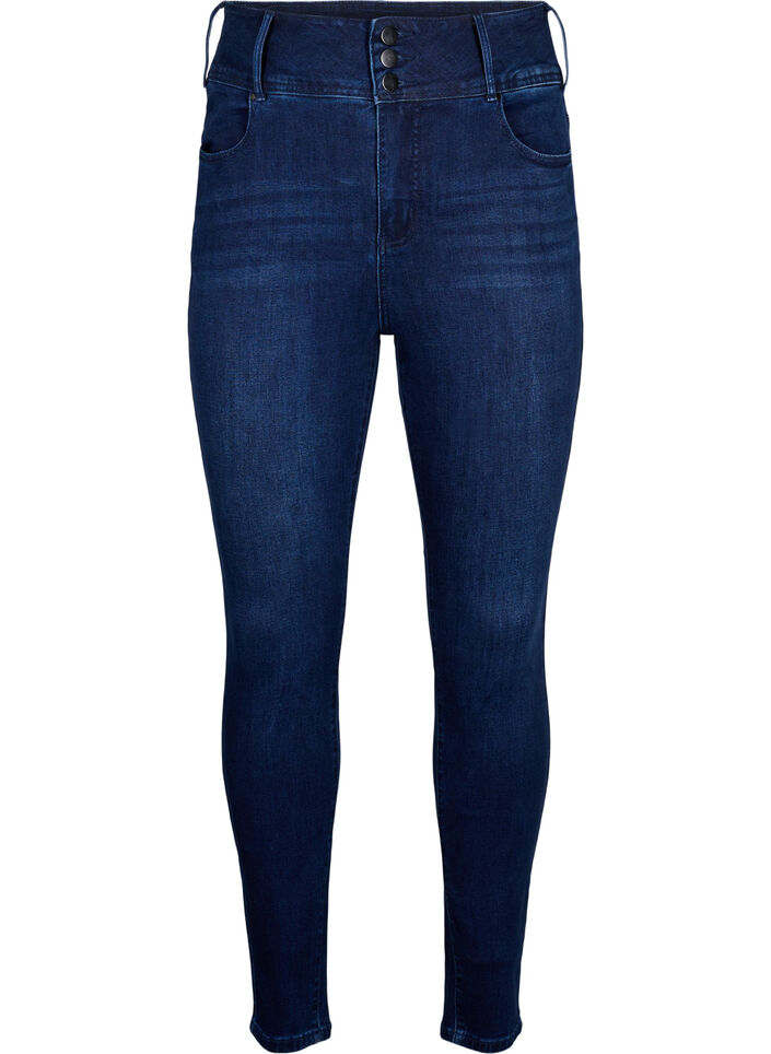 Superslimmade Bea-jeans med extra hög midja, Dark Blue, Packshot image number 0