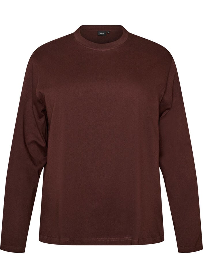 Bas-t-shirt med l&aring;nga &auml;rmar, Brun, Packshot image number 0