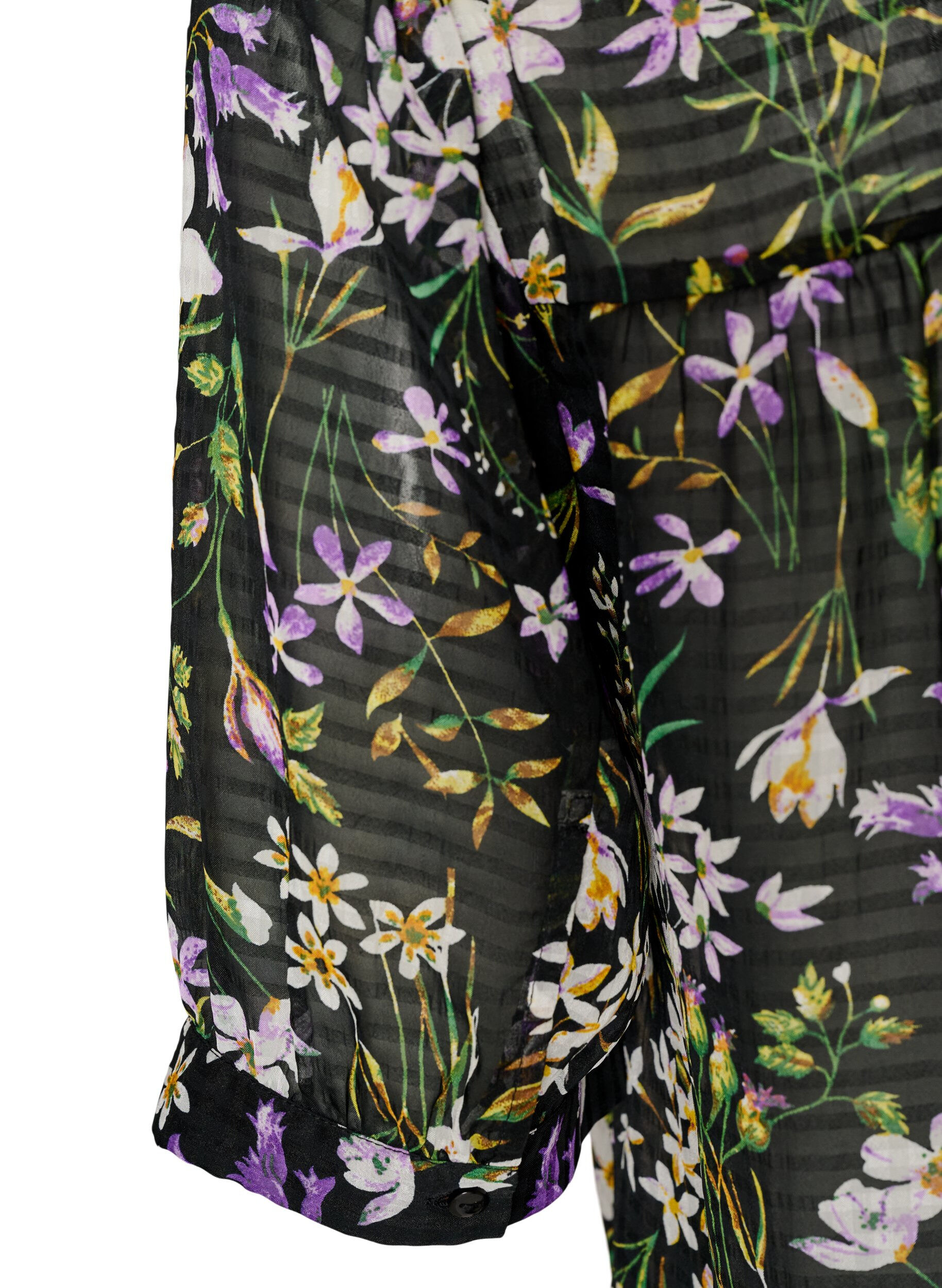 ZizziBlus med blommigt m&ouml;nster och v-ringning, Svart, Packshot image number 3