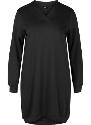 Enfärgad klänning i sweatshirtmaterial, Black, Packshot image number 0
