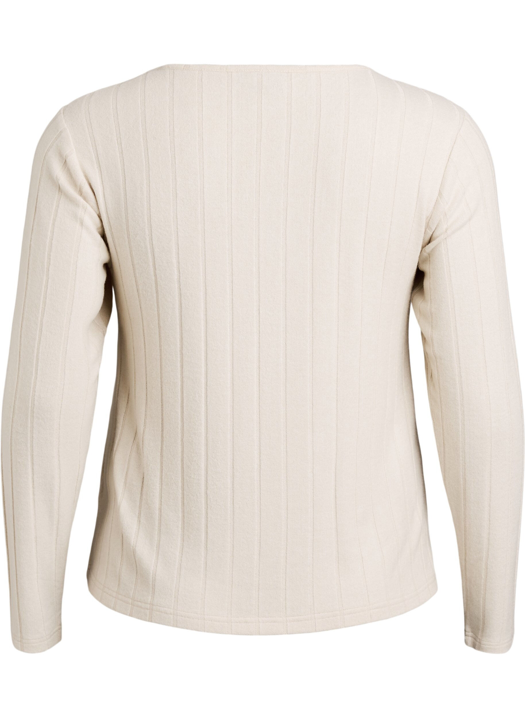 Zizzi Jerseyblus med fyrkantig halsringning och ribbad textur, Beige, Packshot image number 1