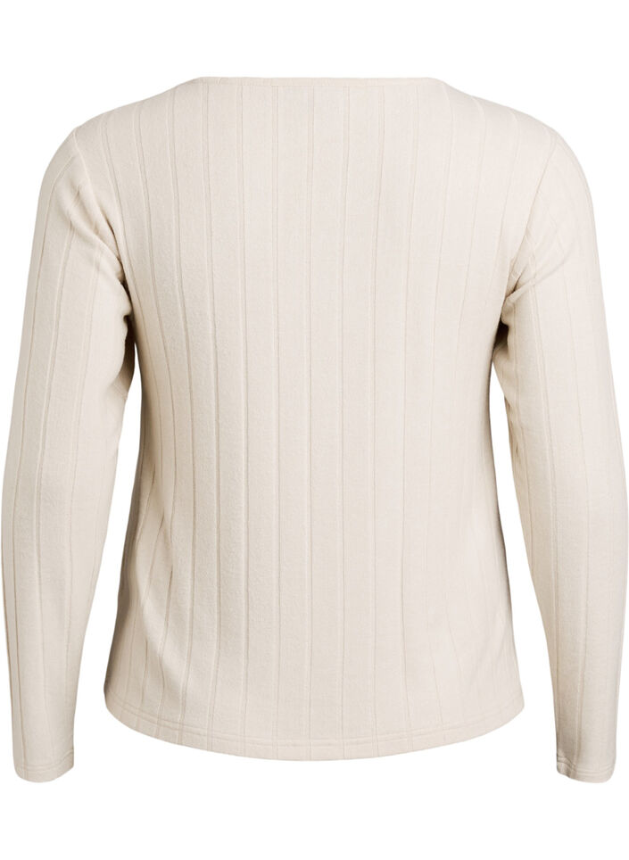 Jerseyblus med fyrkantig halsringning och ribbad textur, Beige, Packshot image number 1